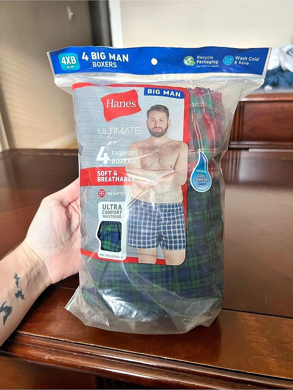 Hanes Ultimate Tagless Boxers Plaid Blue & Green Big & Tall 4X Big NWT